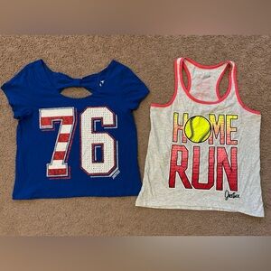 Justice Girls Royal Blue '76' Graphic Tee & Gray 'Home Run' Tank Set